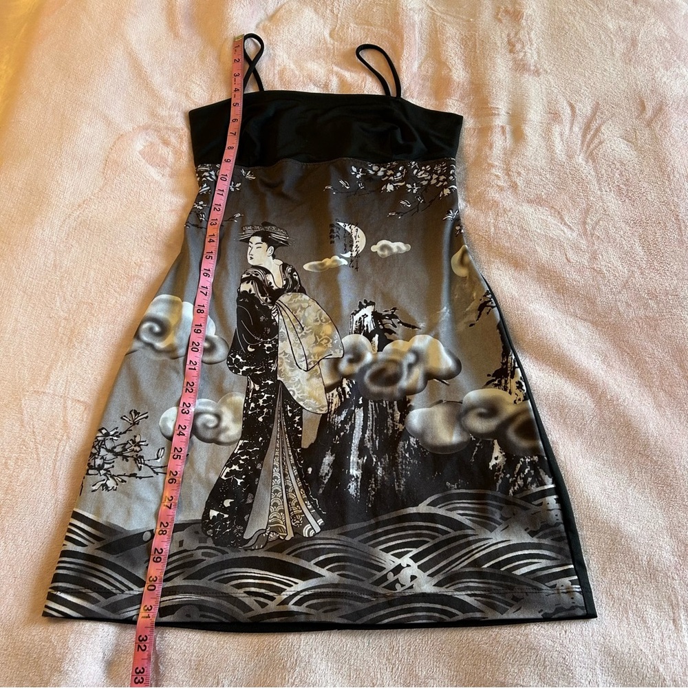 Rampage vintage 90s Y2K spaghetti strap midi dress geisha image size M flawed - Picture 7 of 10